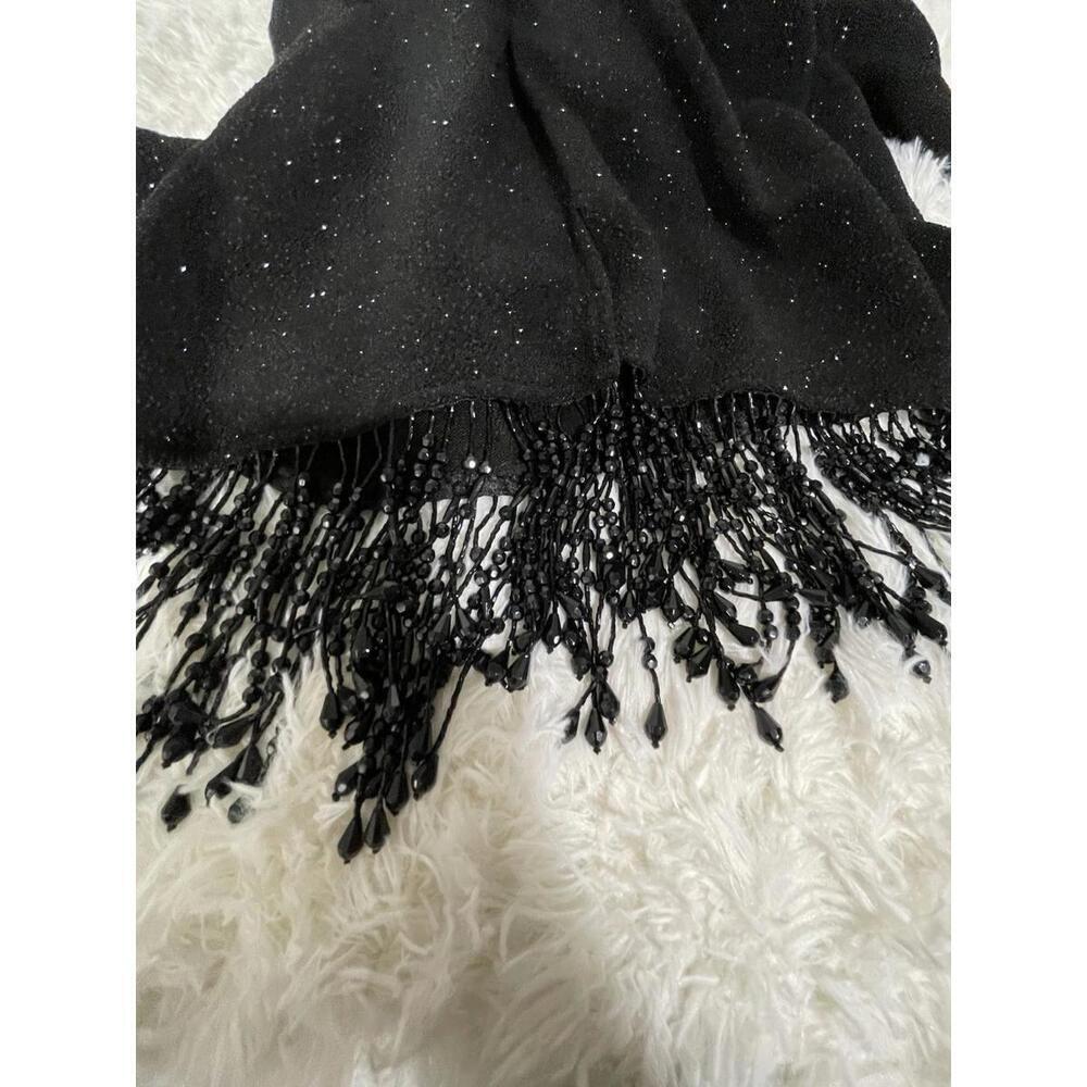 Jeffrey & Dara Evenings by Tom Barra Black Shimmery Dress Beaded Fringe Hem 22W - Picture 3 of 5